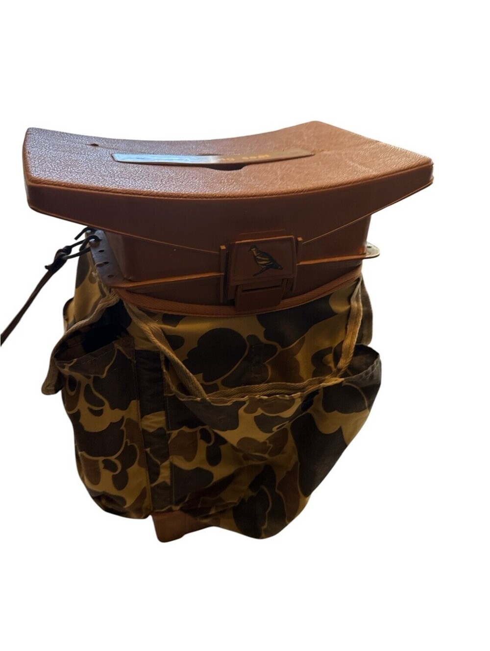Vintage Woodstream 9080 Hunting Seat Camo Storage Box Bucket Blind Chair Brown